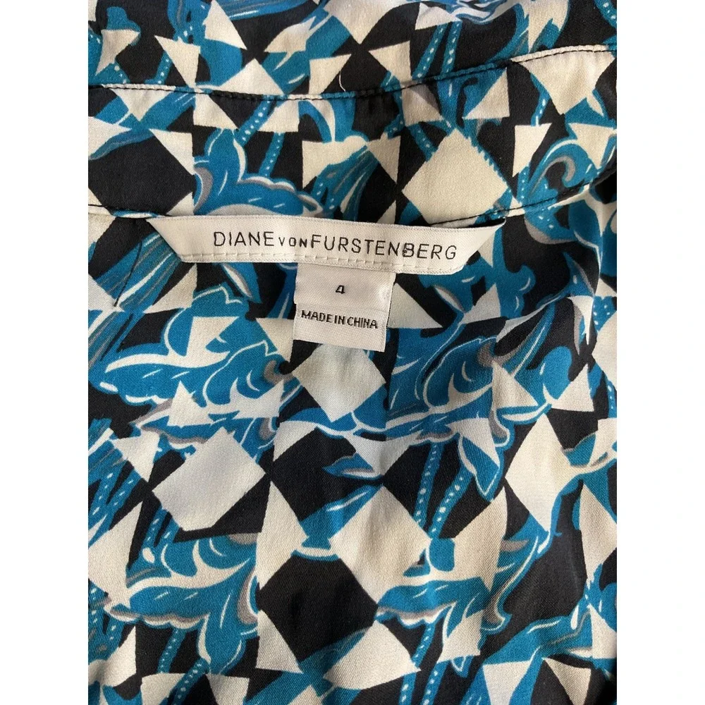 Women's DVF Geometric Print‎ Long Sleeve Mini Romper Collared Button Down